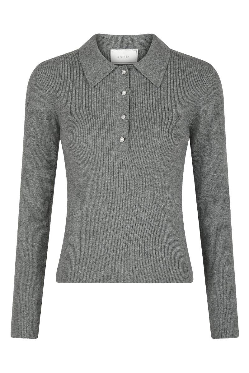 Neo Noir - Bluse - Panama Knit Blouse - Dark Grey Melange