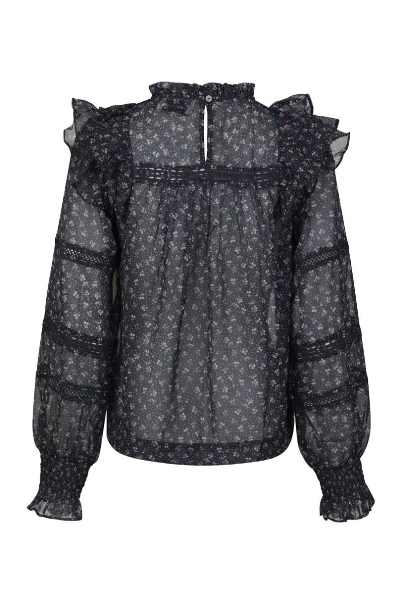 Neo Noir - Bluse - Sarna Mini Rose Blouse - Black