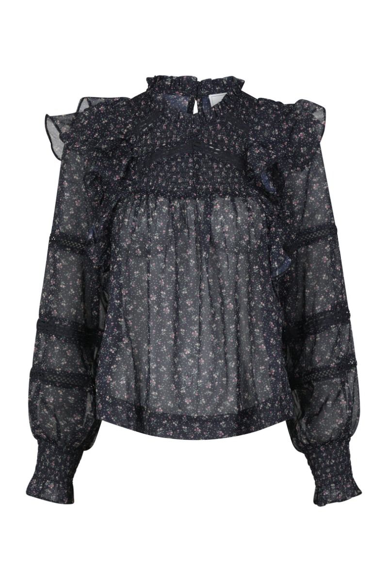 Neo Noir - Bluse - Sarna Mini Rose Blouse - Black