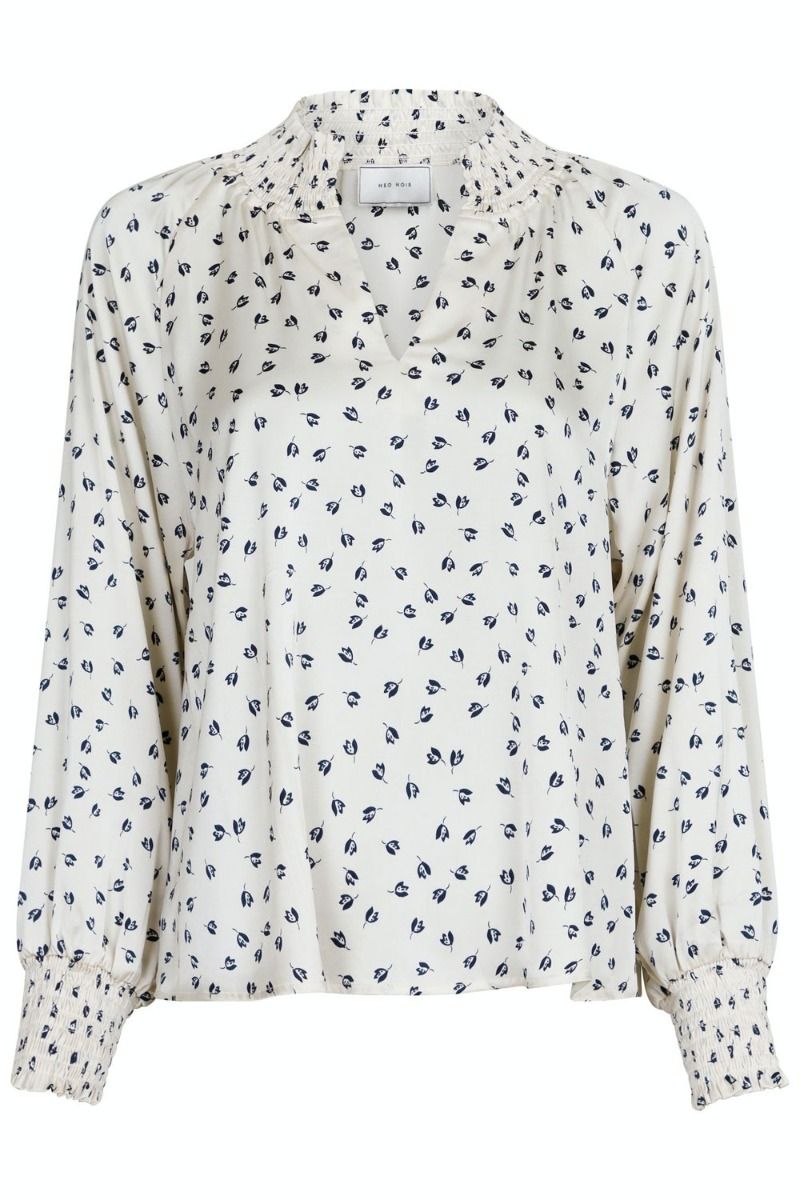 Neo Noir - Bluse - Stone Drapy Flower Blouse - Off White