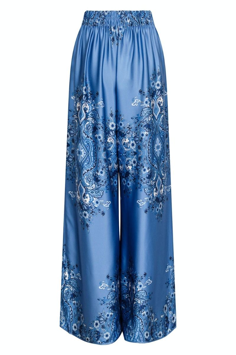 Neo Noir - Bukser - Mana Paisley Border Pants - Dusty Blue