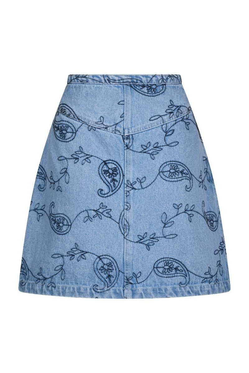Neo Noir - Nederdel - Gabani Embroidery Denim Skirt - Blue 