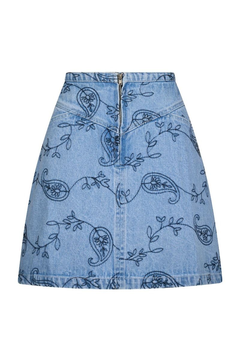 Neo Noir - Nederdel - Gabani Embroidery Denim Skirt - Blue 