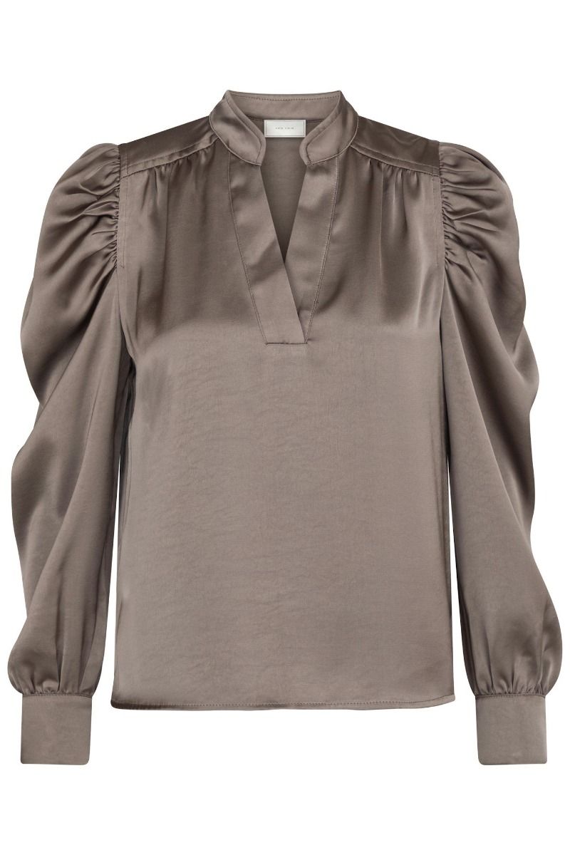 Neo Noir - Bluse - Rosslyn Heavy Sateen Blouse - Warm Grey