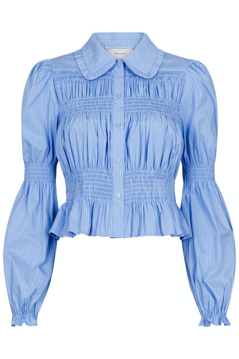 Neo Noir - Skjorte - Kella Stripe Smock Shirt - Light Blue