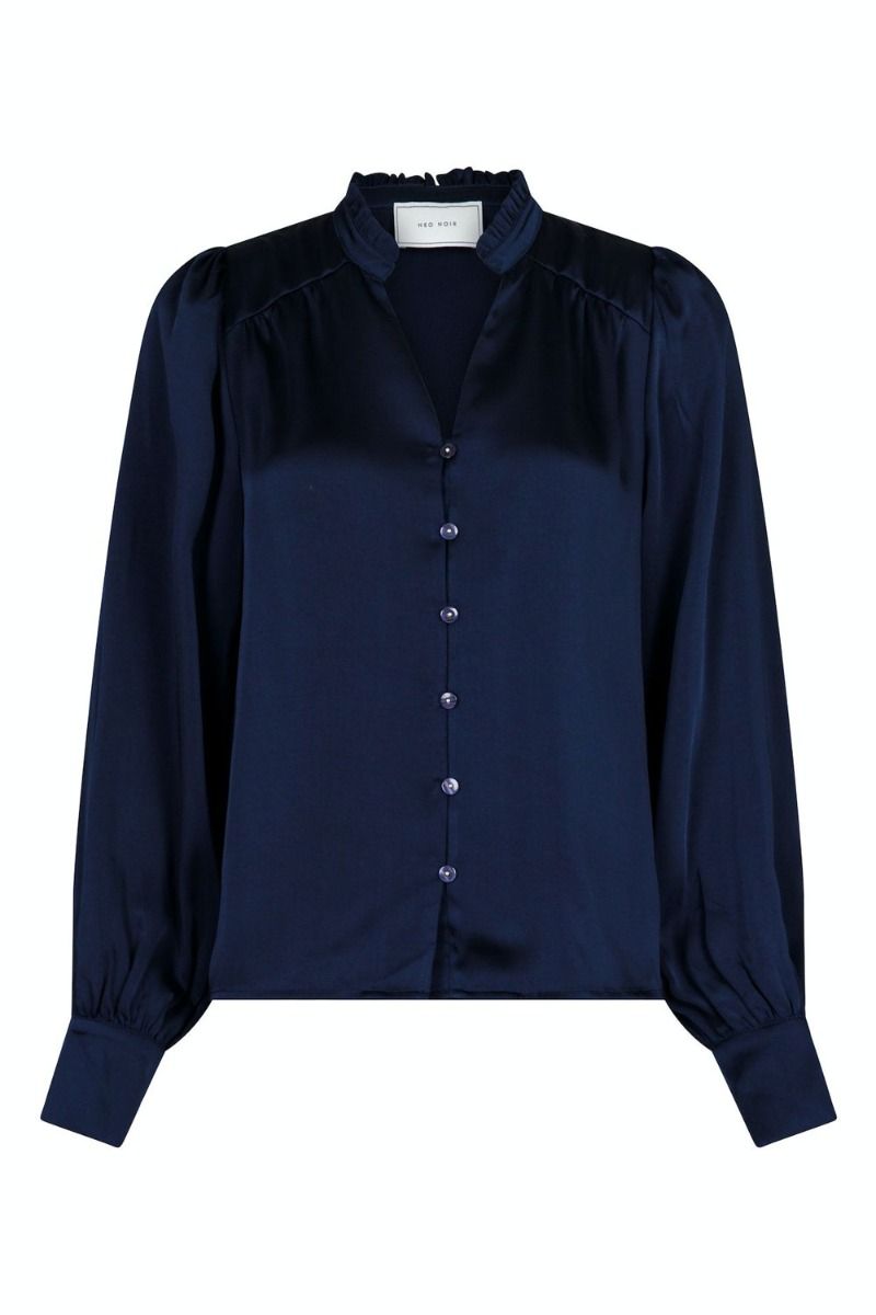 Neo Noir - Skjorte - Massima Drapy Satin Blouse - Dark Navy