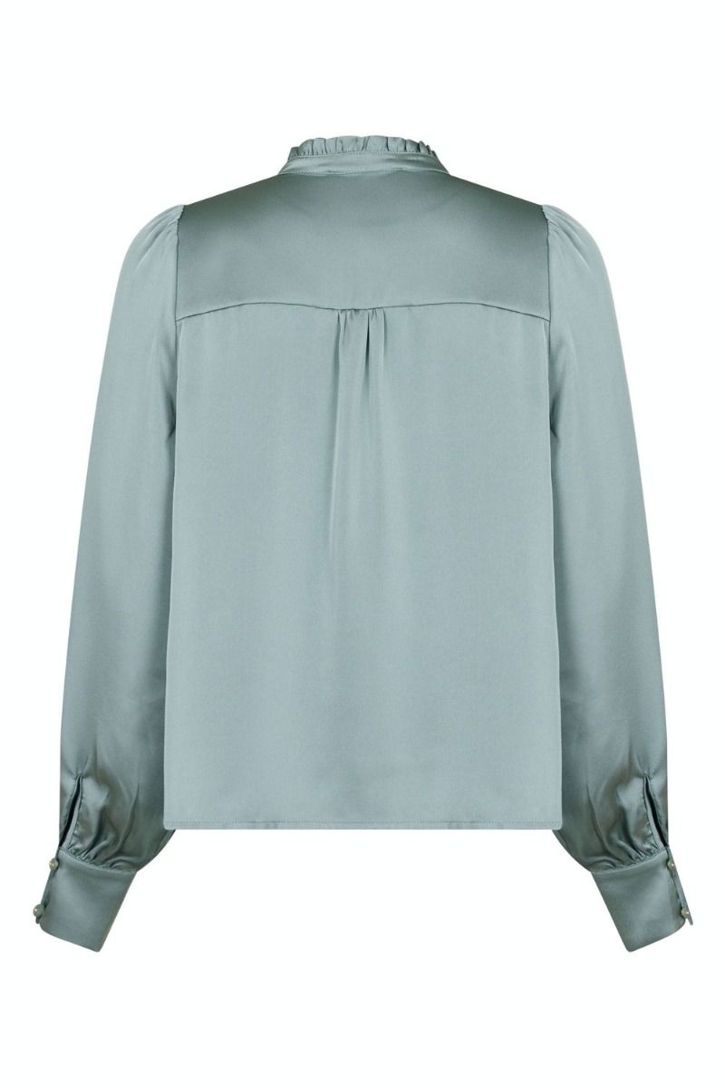 Neo Noir - Skjorte - Massima Drapy Satin Blouse - Smoke Green