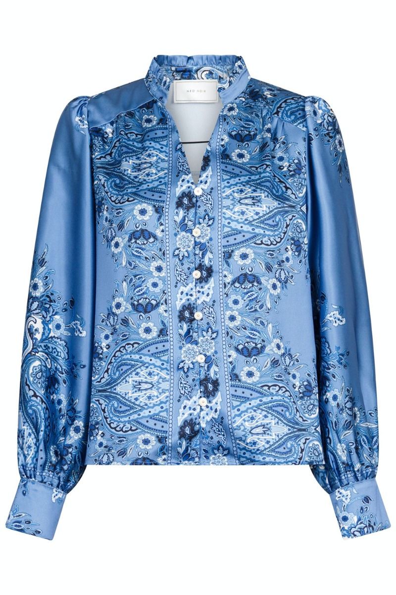Neo Noir - Skjorte - Massima Paisley Border Blouse - Dusty Blue