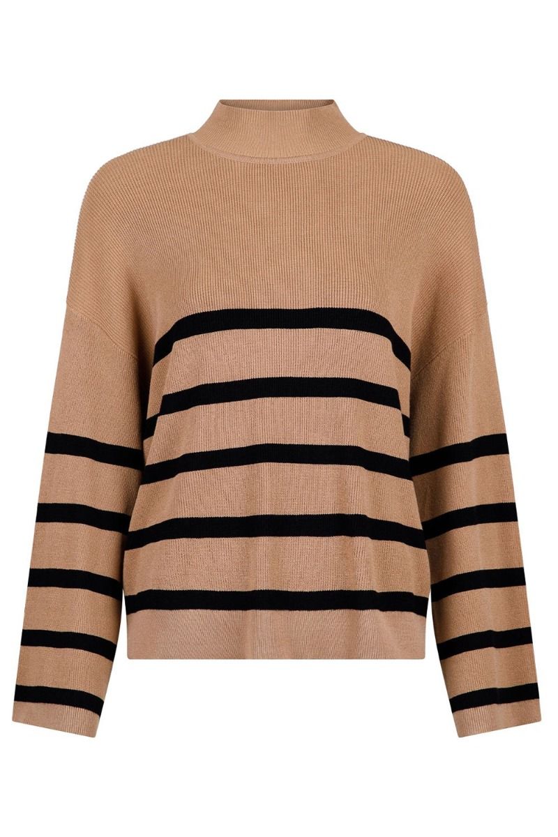 Neo Noir - Strik - Ena Stripe Knit Blouse - Camel