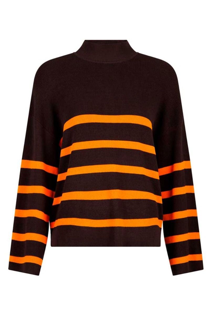 Neo Noir - Strik - Ena Stripe Knit Blouse - Chocolate Brown