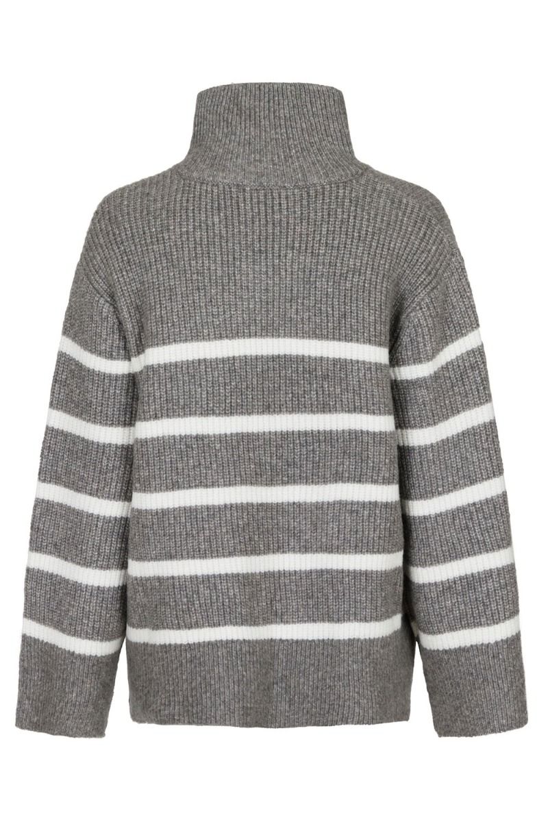 Neo Noir - Strik - Nevena Stripe Knit Blouse - Dark Grey/Off White