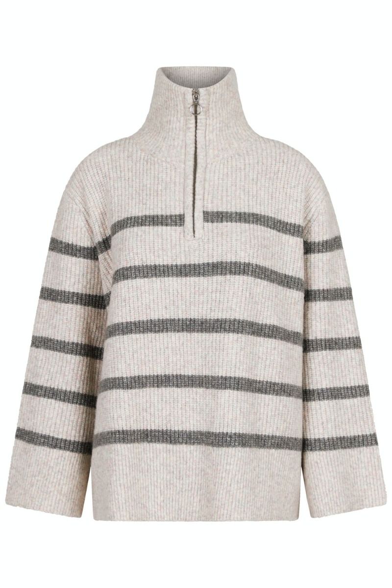 Neo Noir - Strik - Nevena Stripe Knit Blouse - Sand/Grey