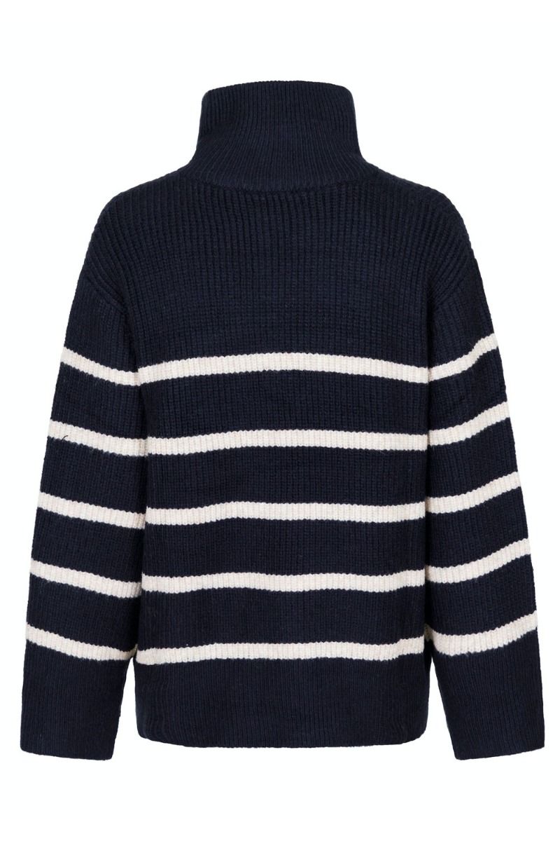 Neo Noir - Strik - Nevena Stripe Knit Blouse - Navy/Sand