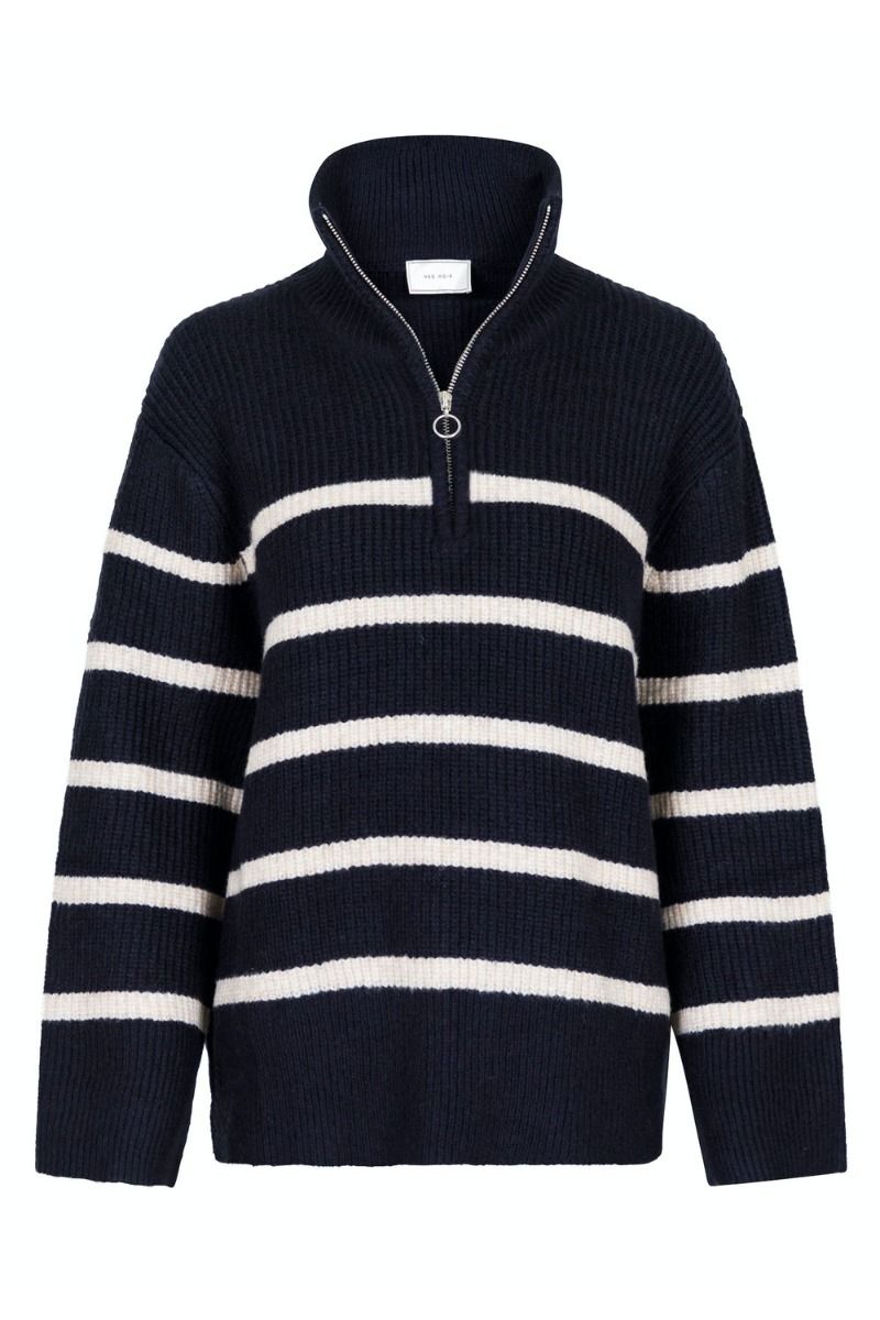 Neo Noir - Strik - Nevena Stripe Knit Blouse - Navy/Sand