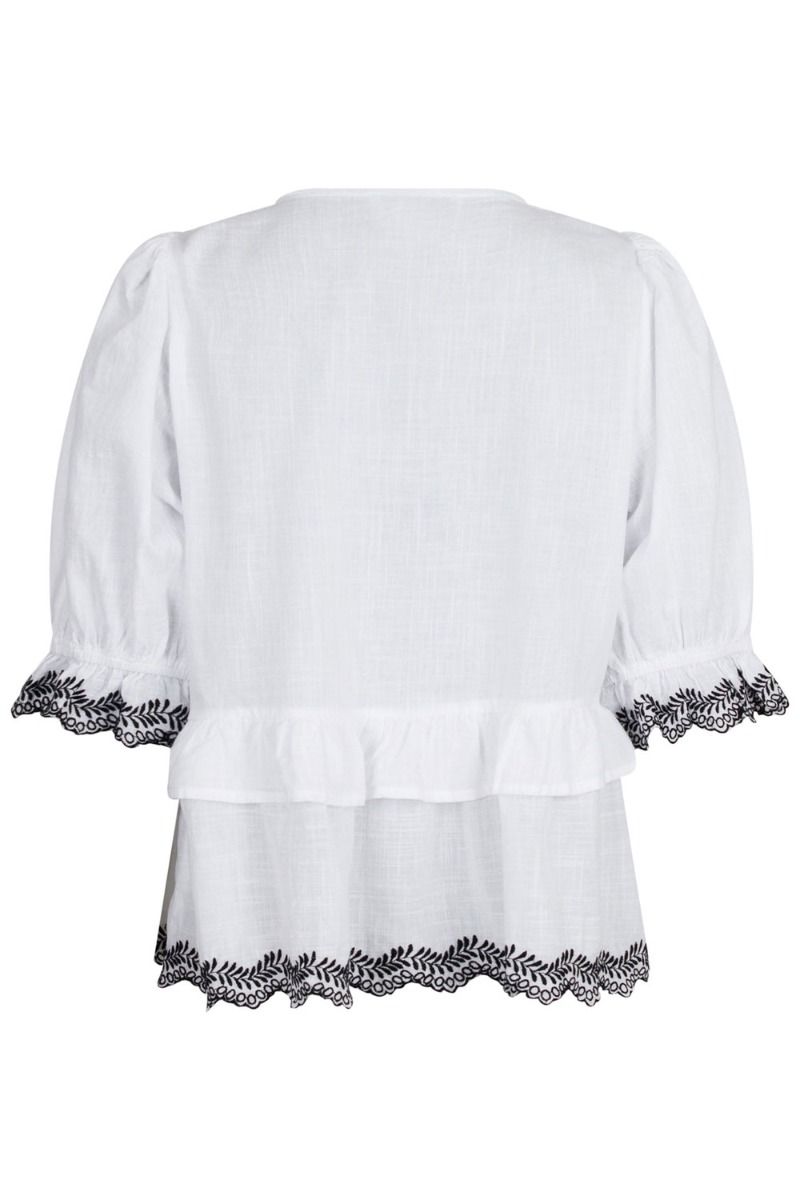 Neo Noir - Top - Raya Embroidery Blouse - White/Black