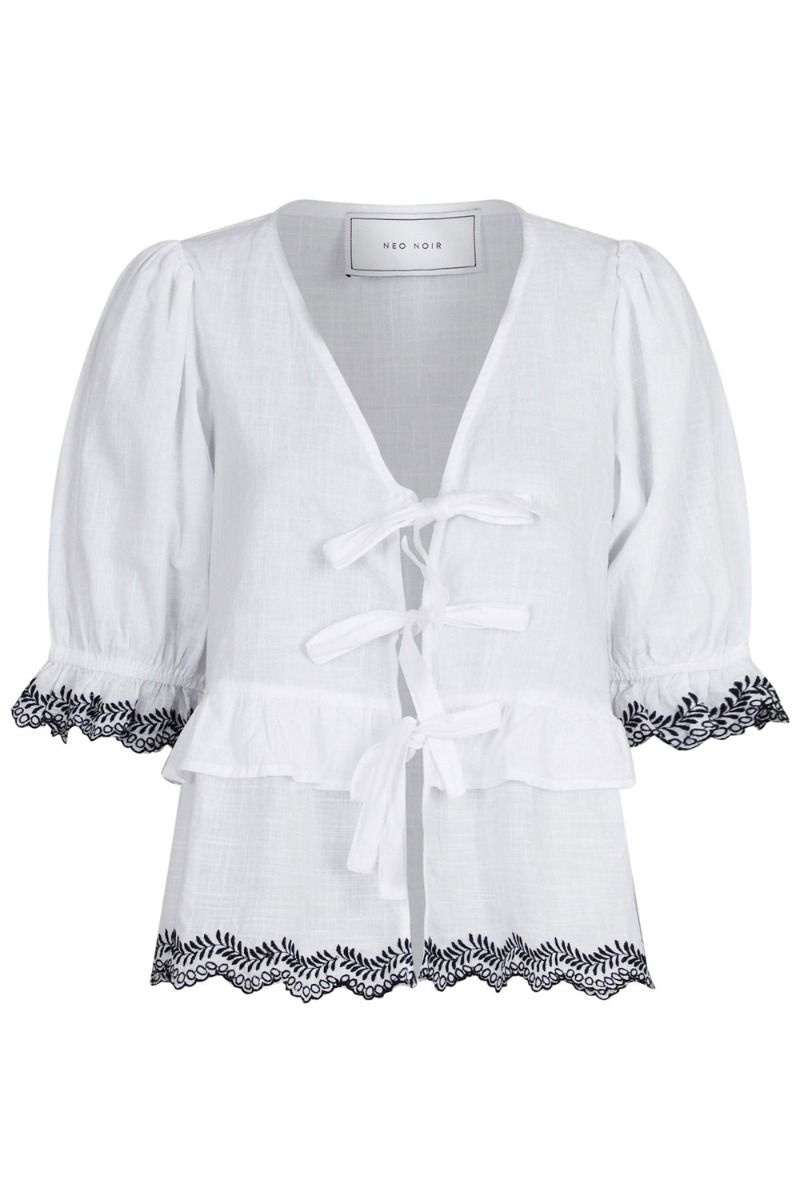 Neo Noir - Top - Raya Embroidery Blouse - White/Black
