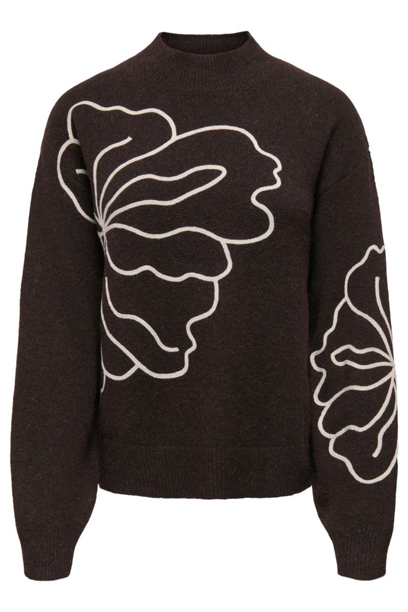 JDY - Strik - Jella L/S Flower Pullover - Chocolate Torte W. Pumice Stone