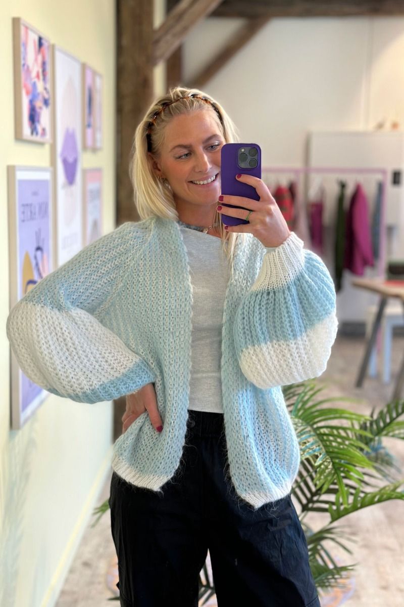 Noella - Cardigan - Liana Knit Cardigan - White/Lilac Blue