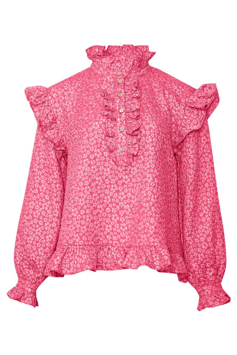 Noella - Bluse - Reno Ruby Ruffle Blouse - Bright Pink