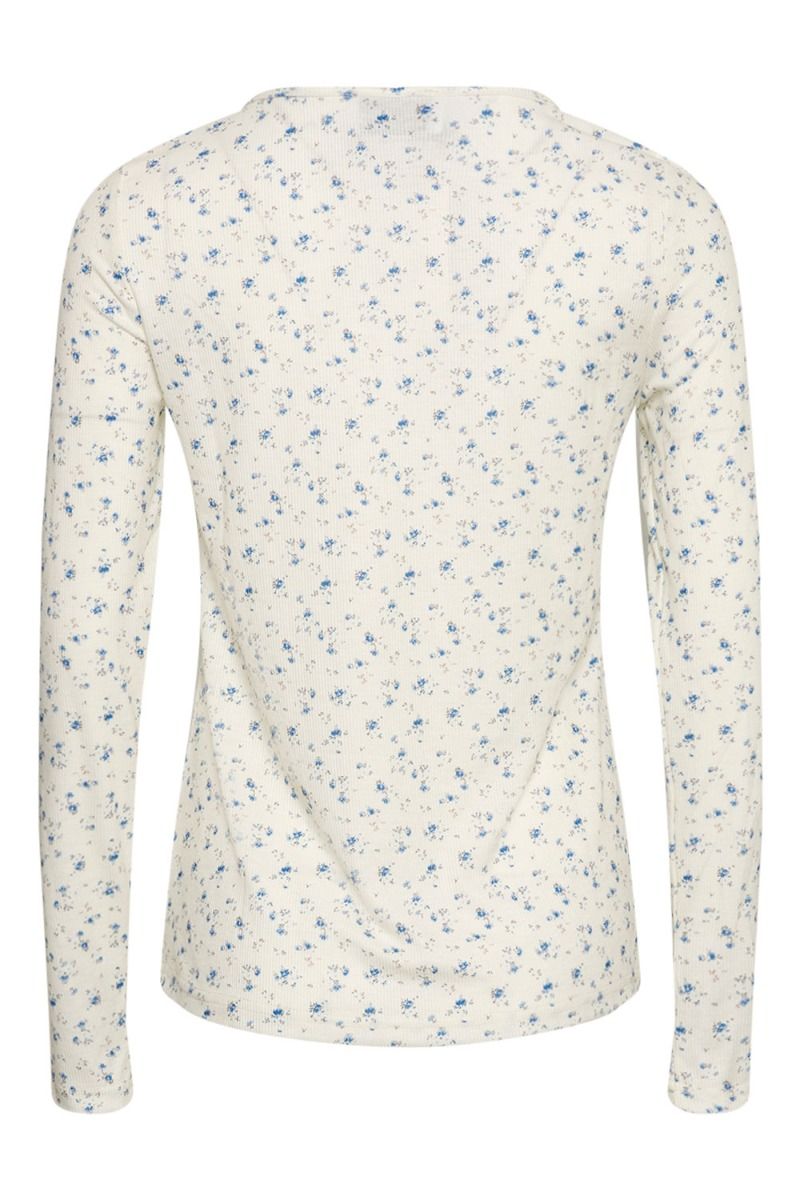 Noella - Bluse - Riju O-Neck Tee - Cream/Blue Flower