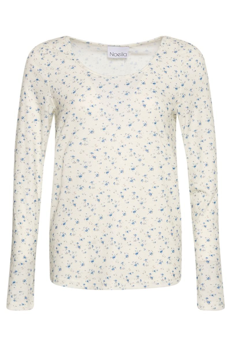 Noella - Bluse - Riju O-Neck Tee - Cream/Blue Flower