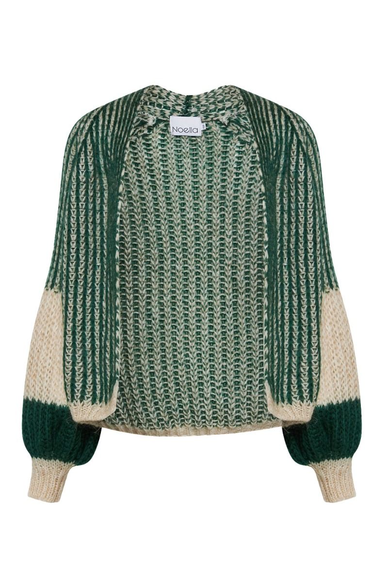Noella - Cardigan - Liana Knit Cardigan - Beige/Bottle Green