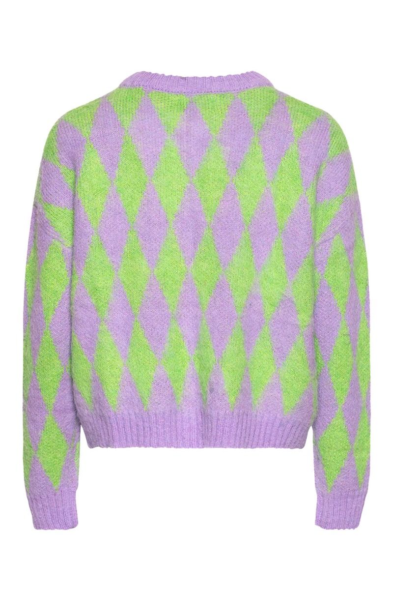 Noella - Cardigan - Mindy Knit Cardigan - Lime/lilac