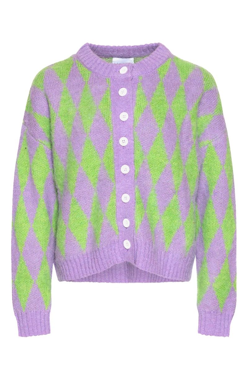 Noella - Cardigan - Mindy Knit Cardigan - Lime/lilac