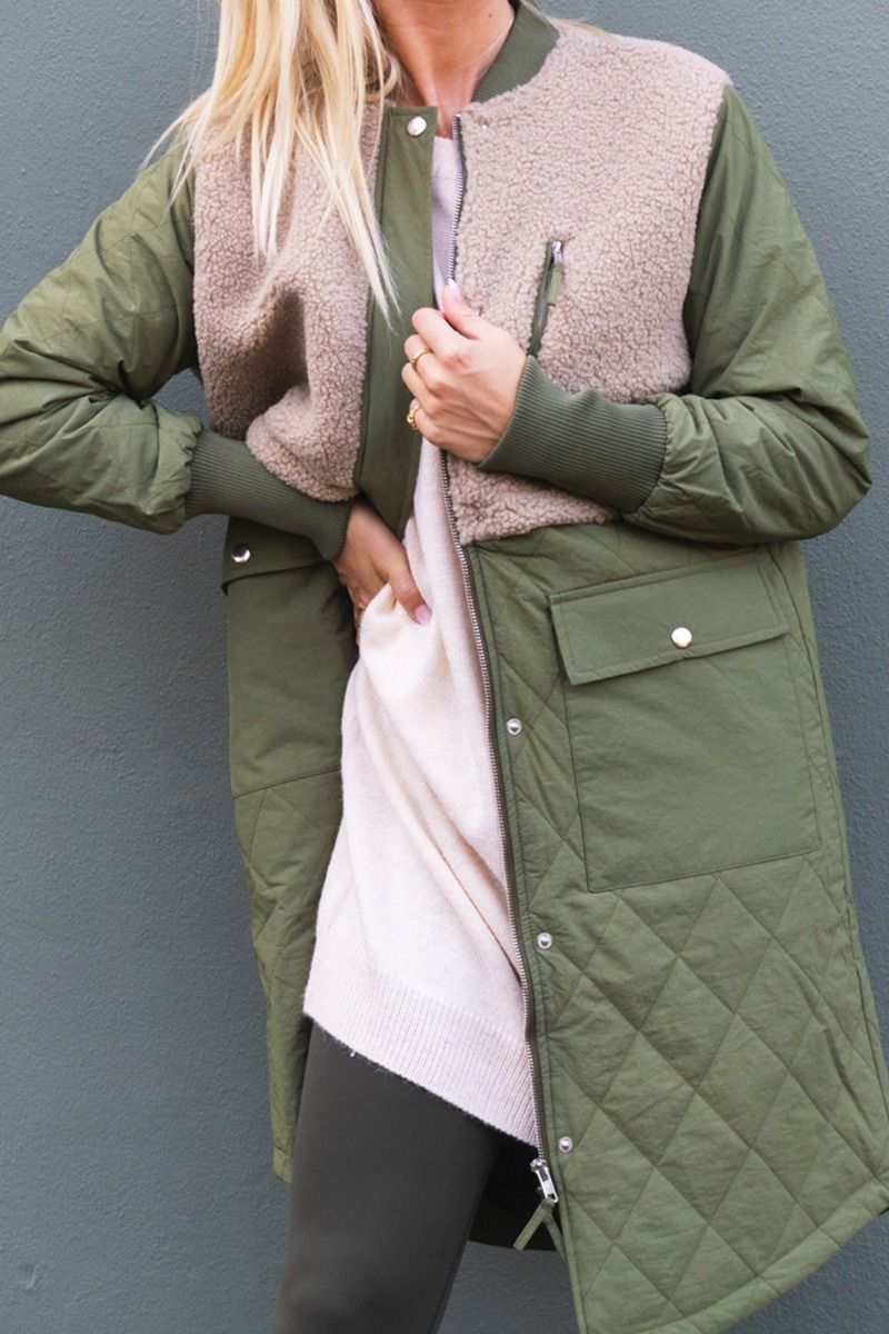 Noella - Jakke - Etta Pile Coat - Beige/Army Mix