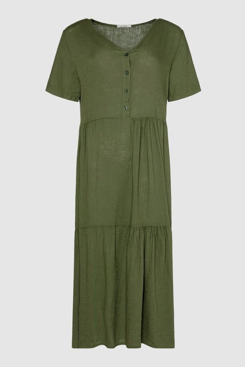 Noella - Kjole - Lipe V-neck ss Linen - Mix Army