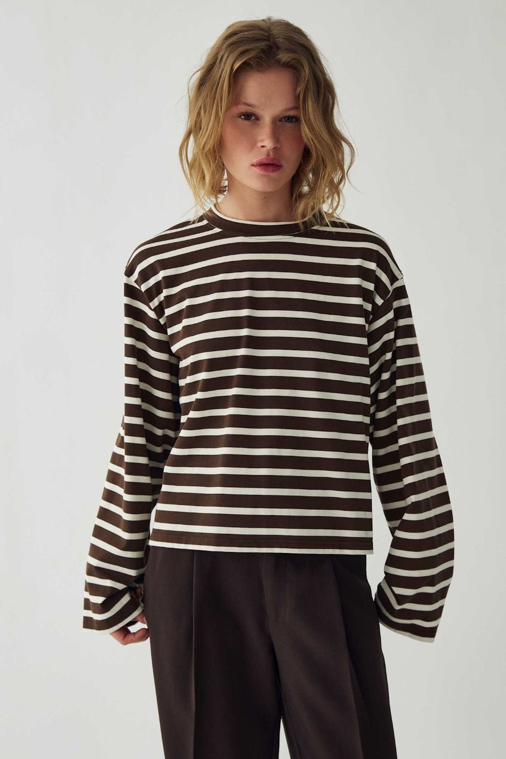 Noella - Bluse - N-Maple LS T-Shirt - Eton Brown Ivory Stripe