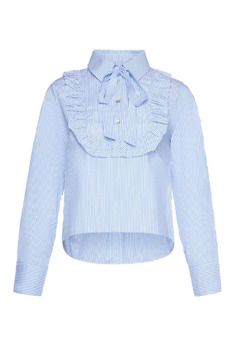 Noella - Skjorte - Celeste Ruffle Shirt Cotton Poplin - Blue/White Stripe