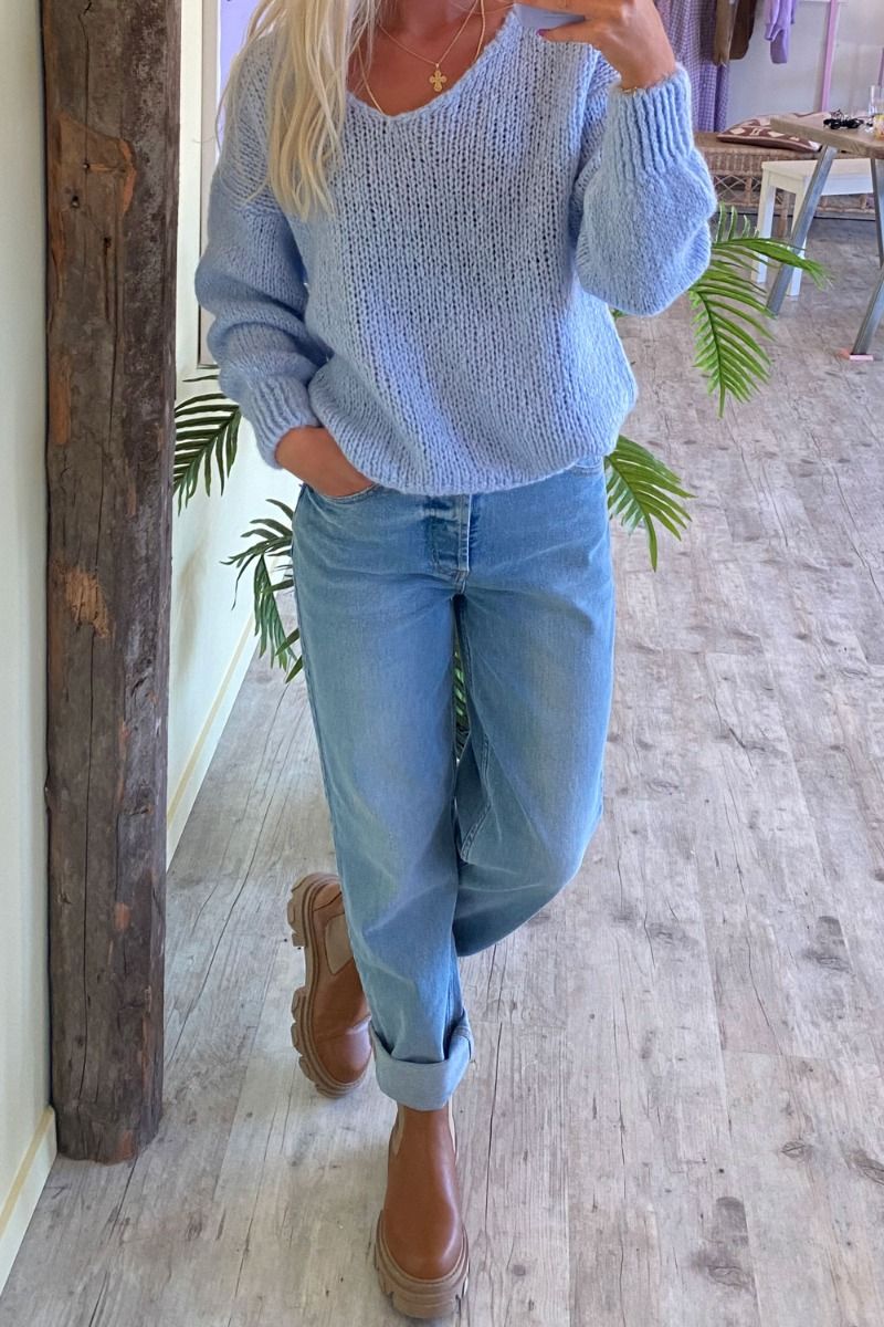 Noella - Strik - Fora Knit V-neck Sweater - Light Blue