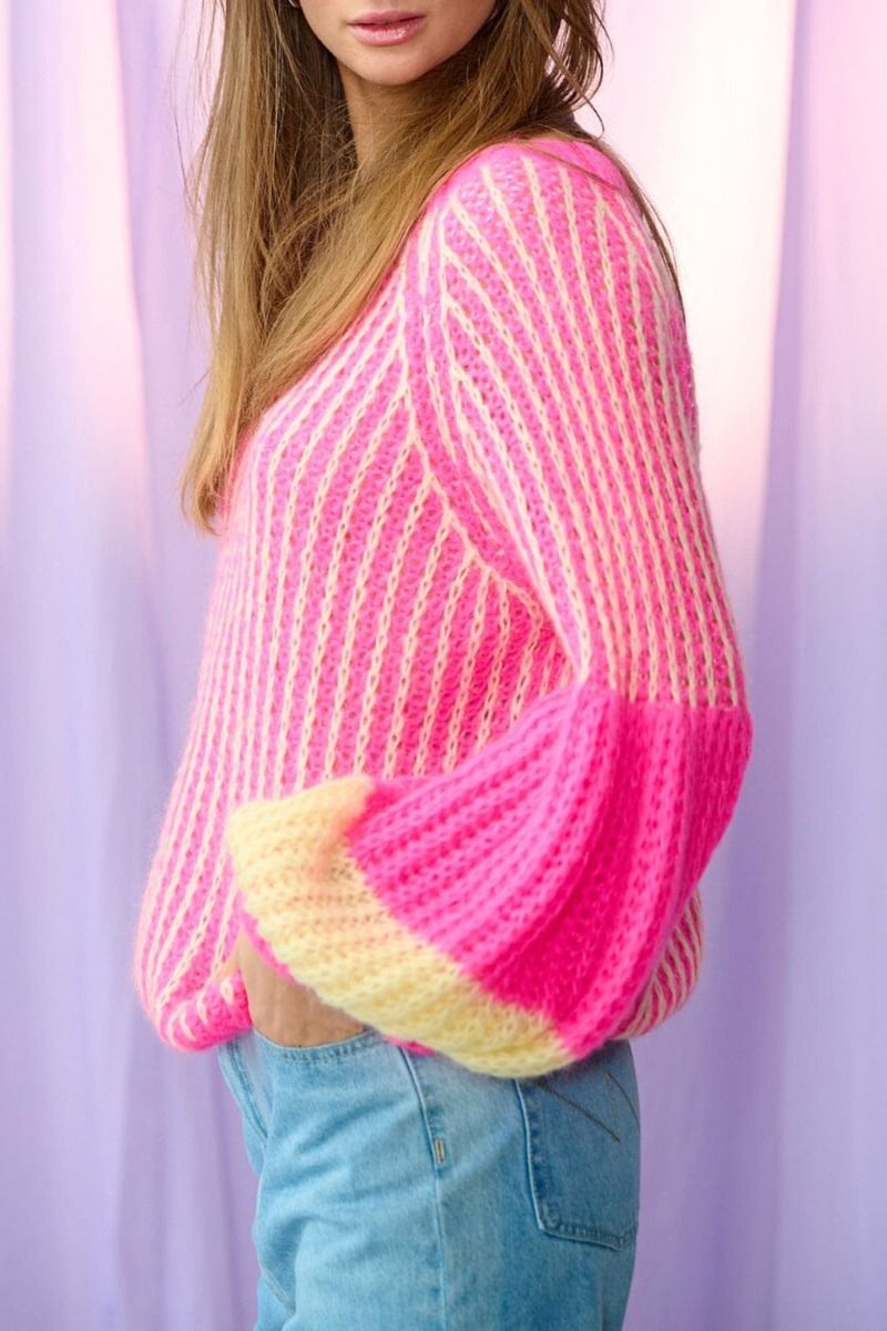 Noella - Strik - Liana Knit Sweater - Pink/Yellow Mix