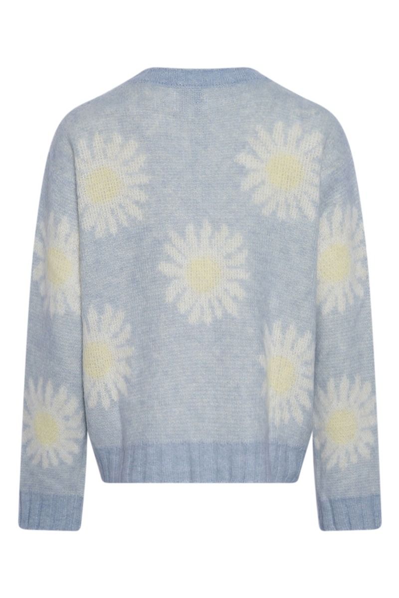 Noella - Strik - Raya Knit Sweater L/S - Light Blue/Offwhite Flower