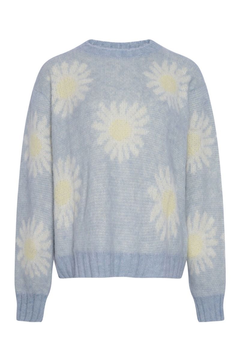Noella - Strik - Raya Knit Sweater L/S - Light Blue/Offwhite Flower