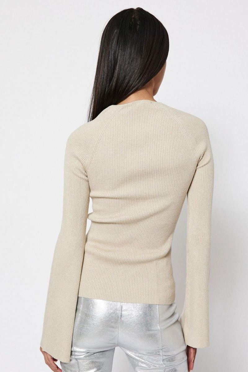 Norr - Bluse - Sherry WS Lurex Knit Top - Light Beige/Lurex