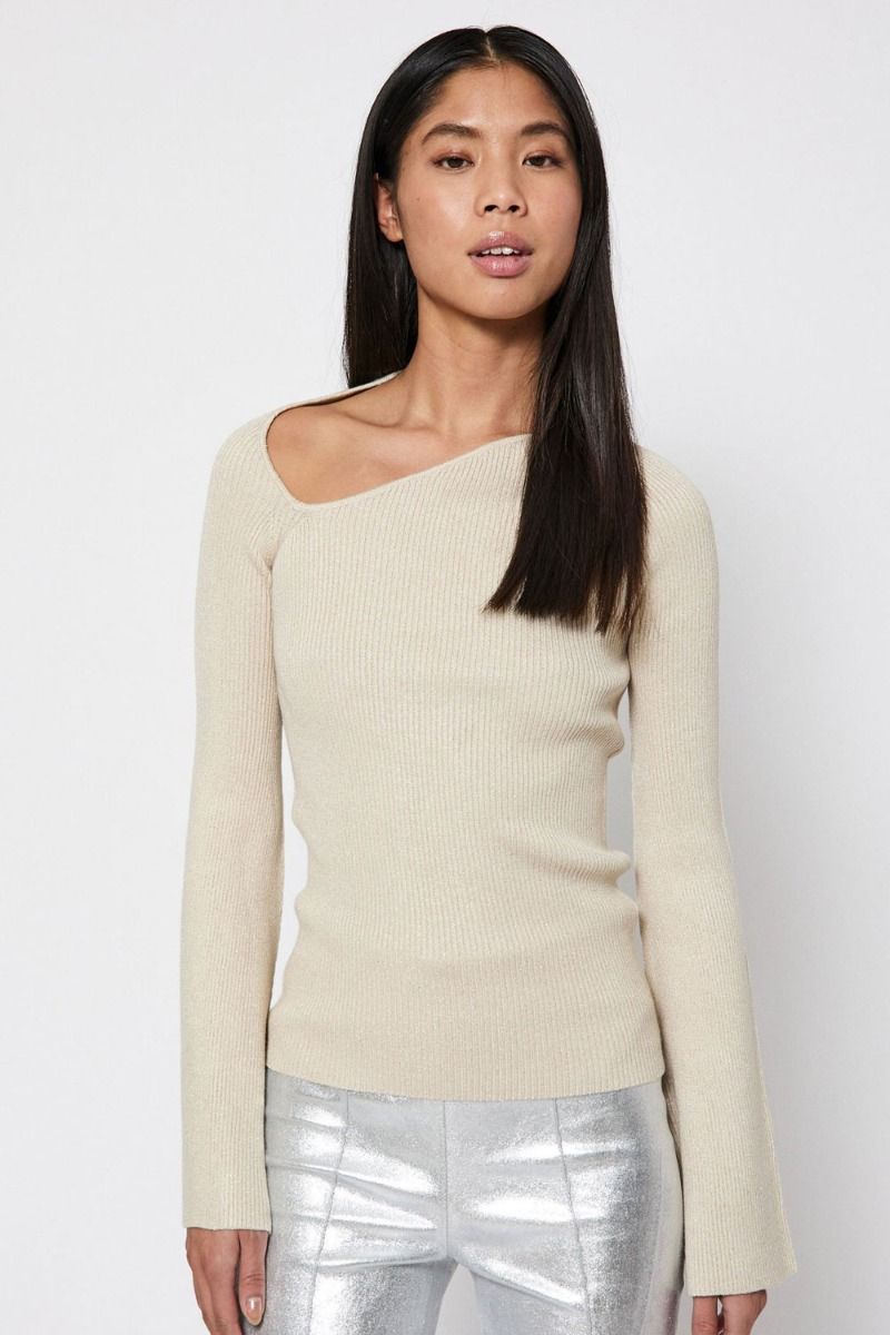 Norr - Bluse - Sherry WS Lurex Knit Top - Light Beige/Lurex
