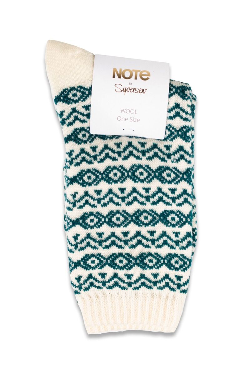 ❤︎ Oroblu - Strømper - Note Woman Wool Pattern - Off white/Petrol