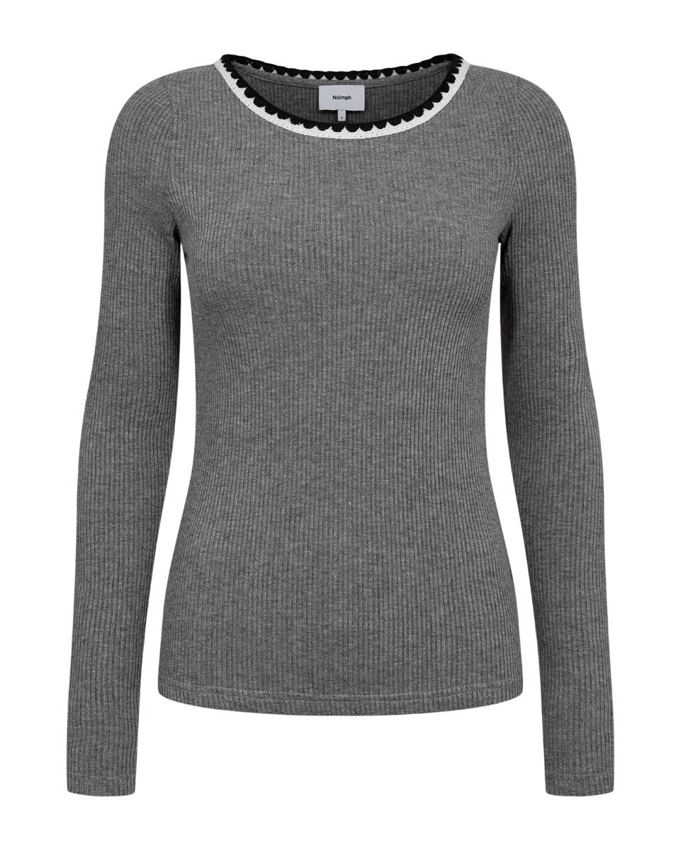 Nümph - Bluse - NU Pippa LS Tee - Medium Grey mel