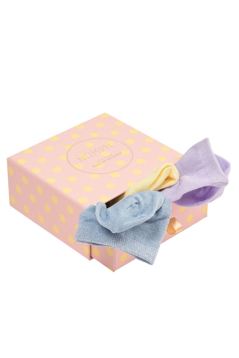 Nümph - Strømper - Nubronach 3 Pack Glitter Ancle Socks Color - Yellow/Light blue/Purple