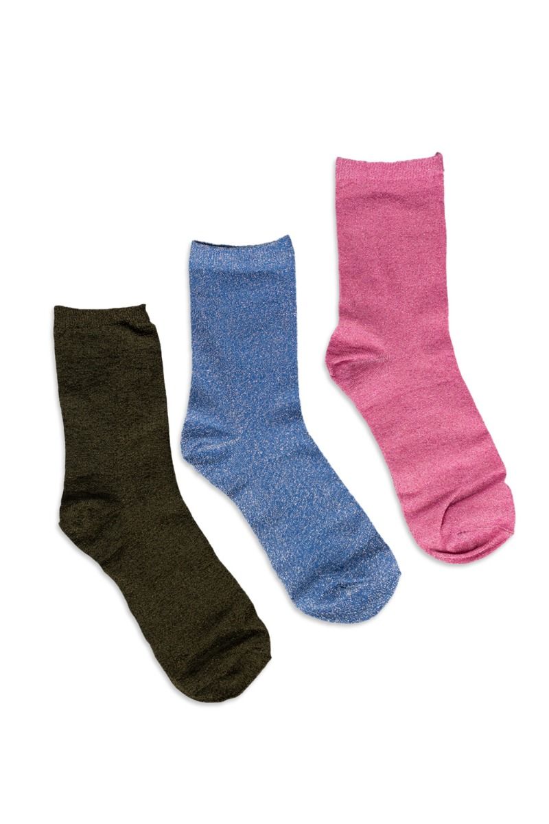 Nümph - Strømper - Nukingcity Color Glitter Socks - Glitter Army/Blue/Pink
