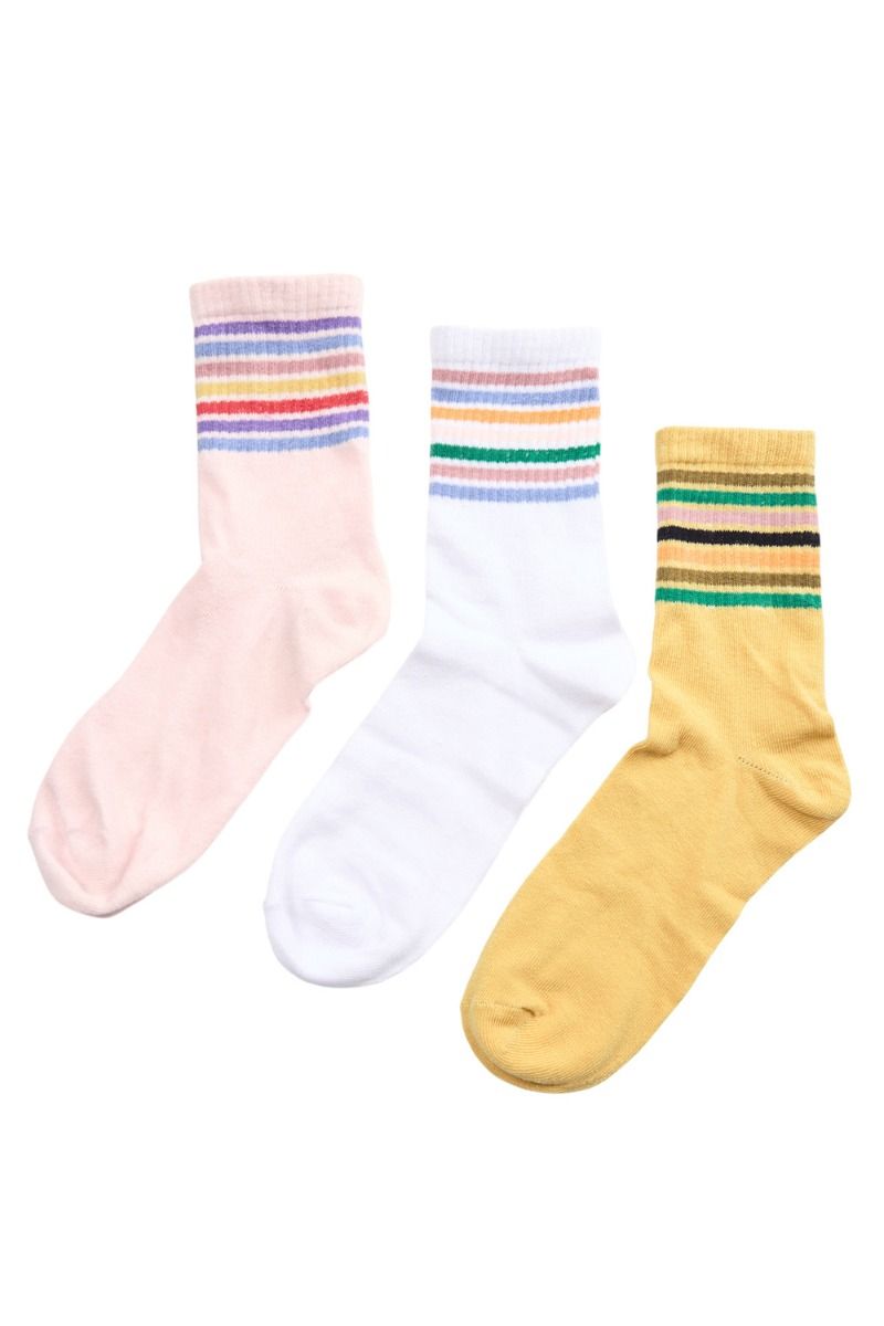 Nümph - Strømper - Tennisia 3-Pack Socks - Hvid/Lyserød/Gul