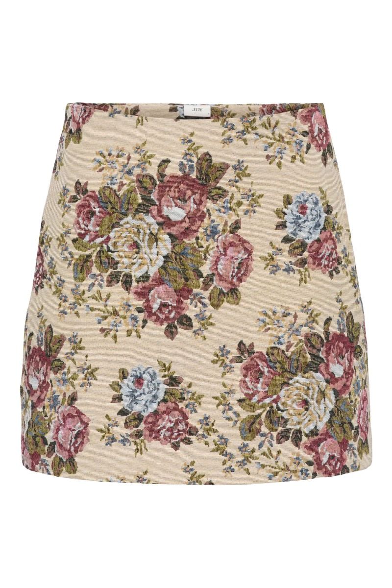 JDY - Nederdel - Flola HW Jacquard Short Skirt - Crème Brûlée Flower Jacquard (Levering midt juli)
