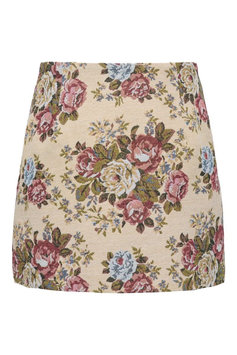 JDY - Nederdel - Flola HW Jacquard Short Skirt - Crème Brûlée Flower Jacquard (Levering midt juli)