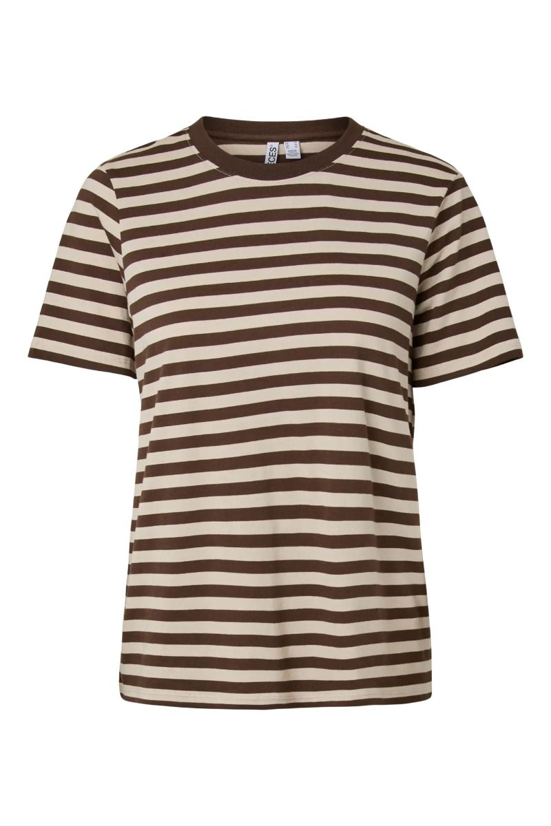 Pieces - T-shirt - PCRia SS Tee Multicol Stripes CP - Hot Fudge/Silver Grey