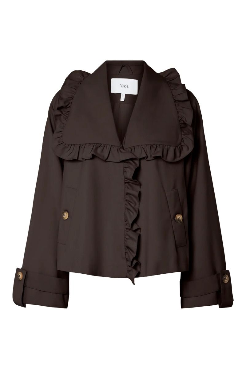 YAS - Jakke - Elsana LS Short Trenchcoat - Chocolate Brown