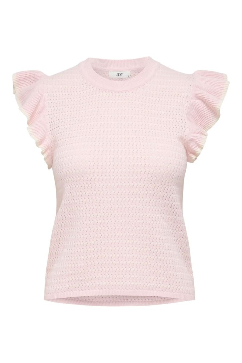 JDY - Bluse - JDYCarice S/L Frill Pullover Knt - Chalk Pink W. Cloud Dancer Structure