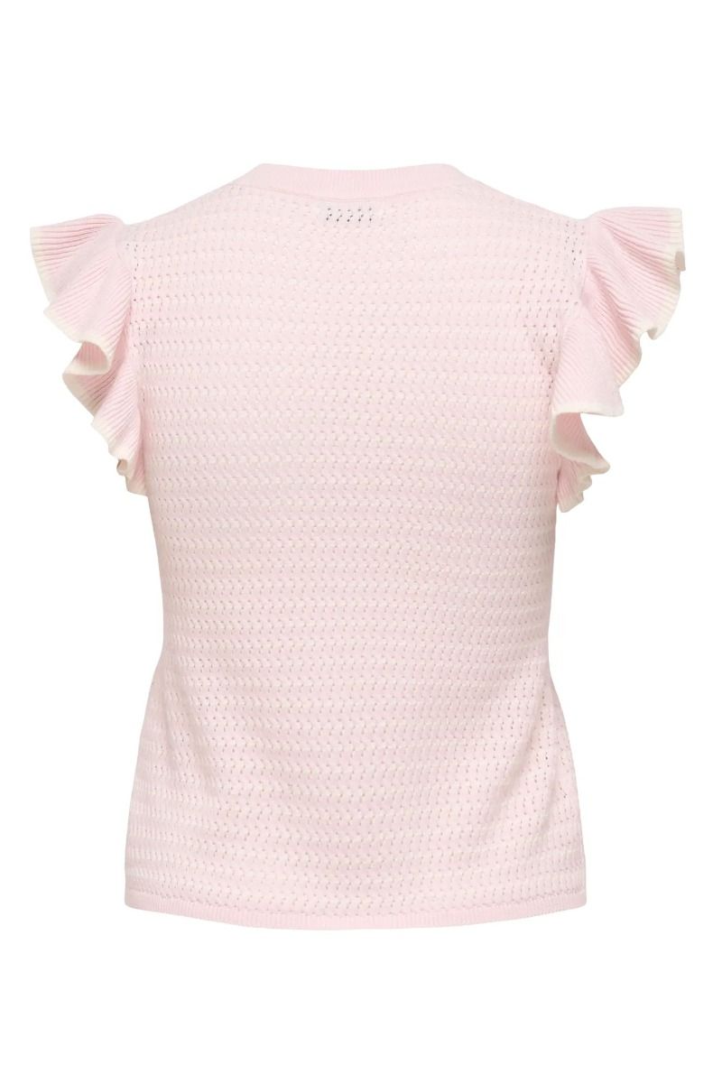 JDY - Bluse - JDYCarice S/L Frill Pullover Knt - Chalk Pink W. Cloud Dancer Structure