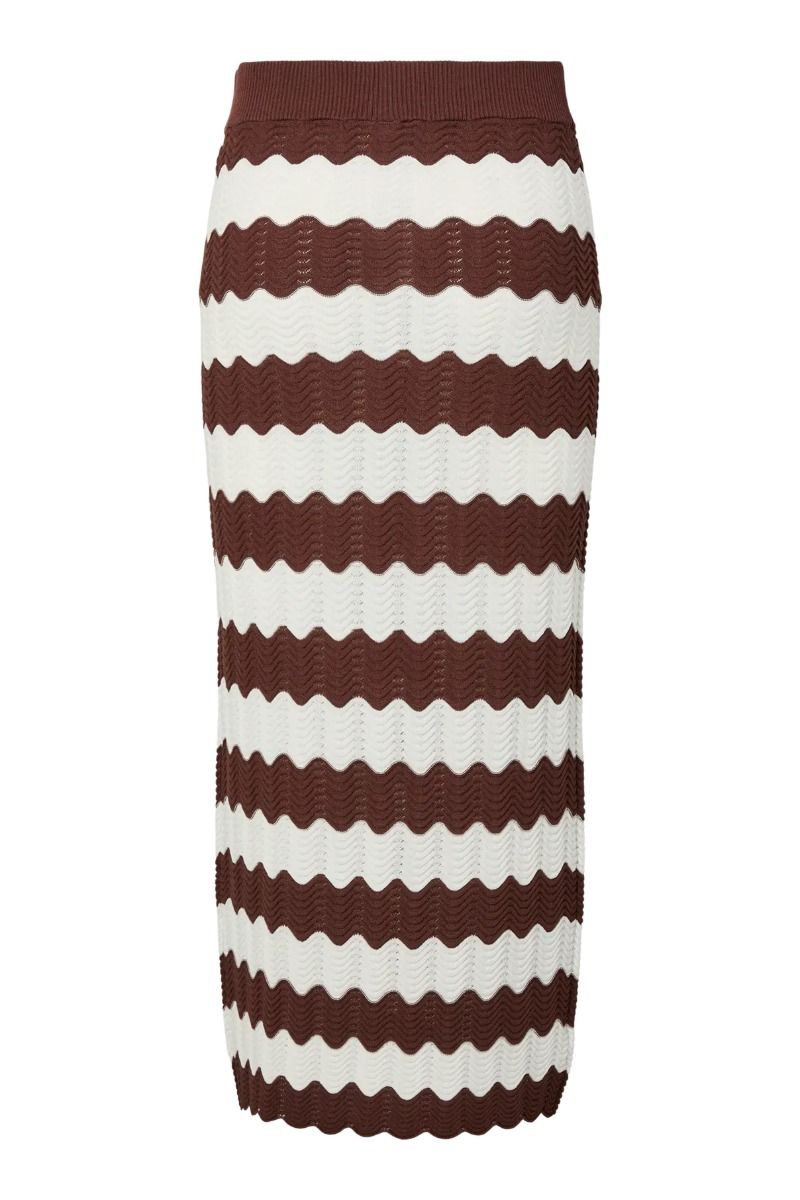 YAS - Nederdel - Bee HW Long Skirt - Birch W. Brown Stripes (Levering midt april)